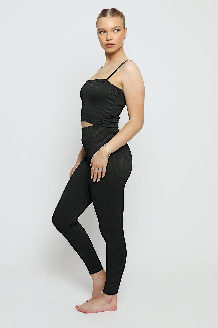 TEXTURED STRIPE LEGGING - BLACK -  Women's Athleisure Leggings