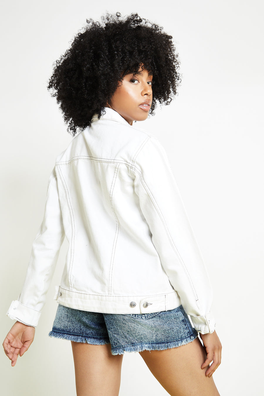TRUCKER DENIM JACKET - WHITE -  Women's Denim Jackets