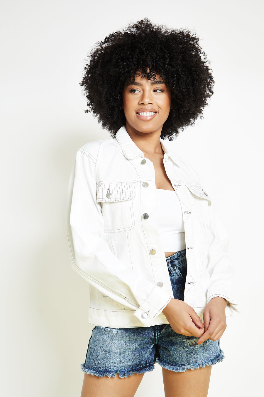 TRUCKER DENIM JACKET - WHITE -  Women's Denim Jackets