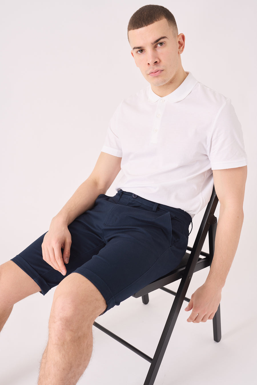 WESTON Stretch Slim Fit Chino Shorts - Dark Navy Blue -  Men's Chino Shorts