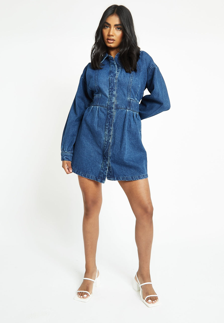 WOMEN'S DENIM SHIRT DRESS - DARK BLUE WASH -  Women's Denim Dresses