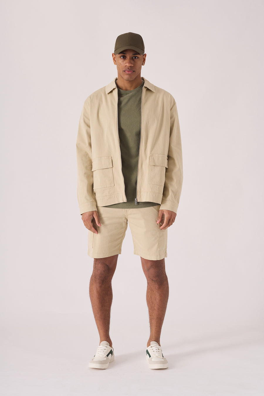 ZIP FRONT CARGO JACKET - BEIGE -  Men's Cargo Denim Jackets