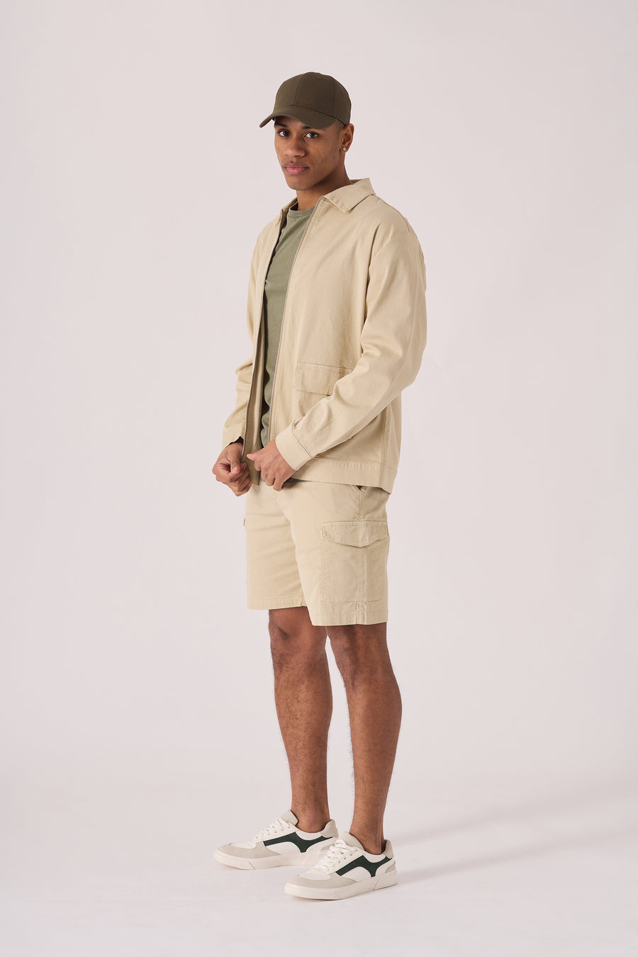 ZIP FRONT CARGO JACKET - BEIGE -  Men's Cargo Denim Jackets