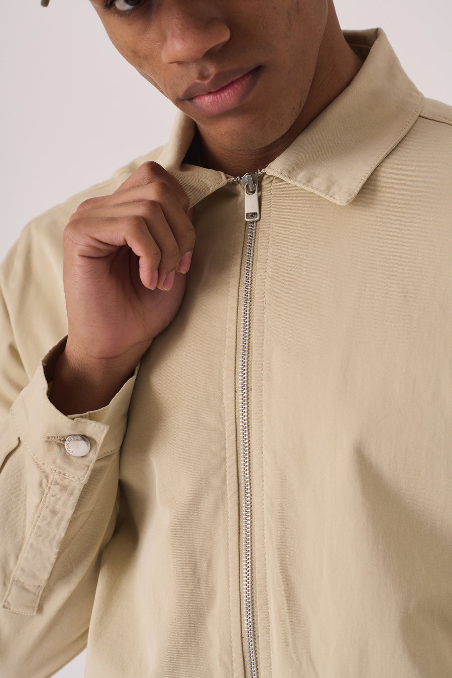 ZIP FRONT CARGO JACKET - BEIGE -  Men's Cargo Denim Jackets