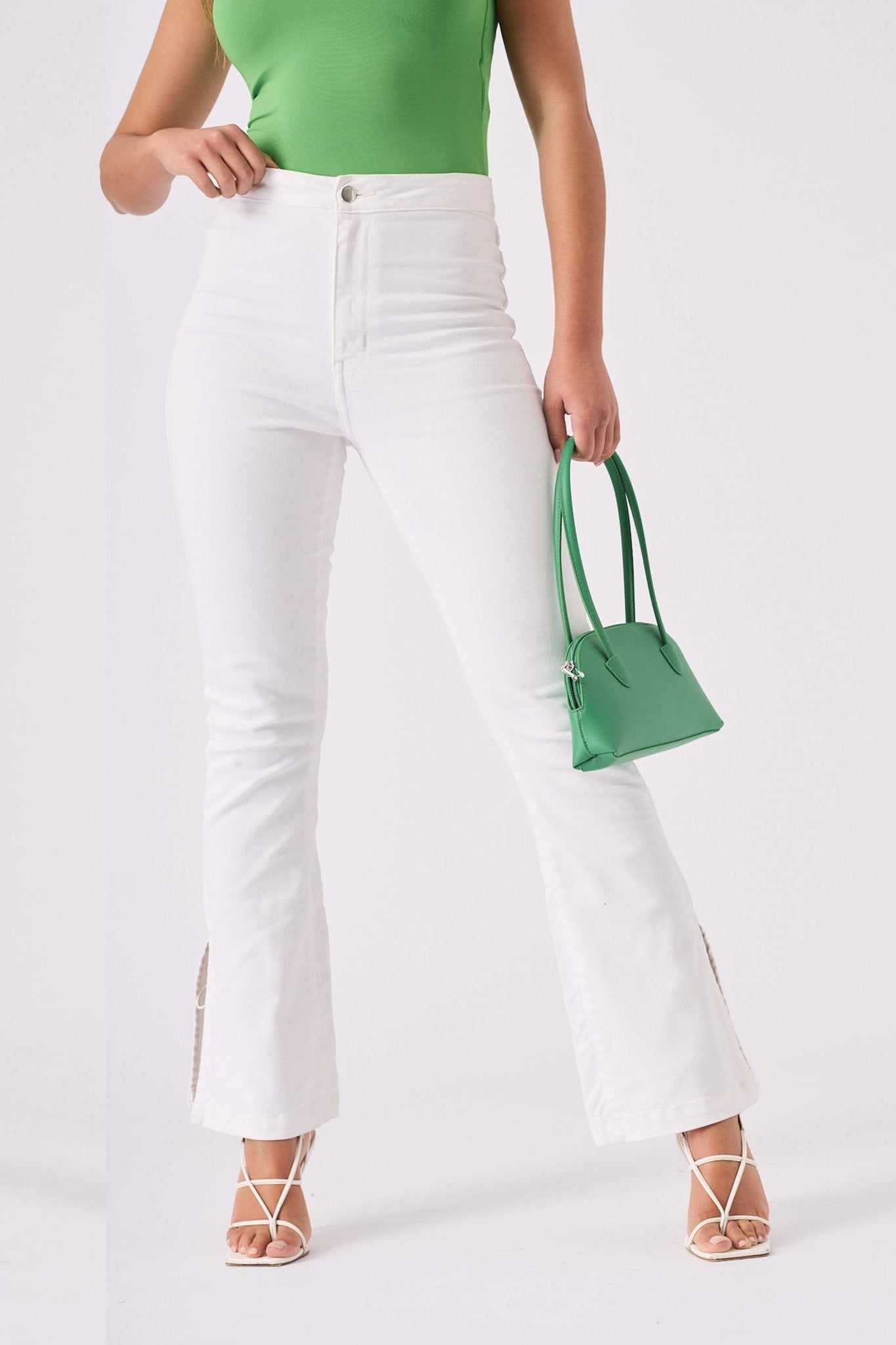 ALBA White Denim Split Flare Jeans - White - JMOJO - Women's Flare Jeans