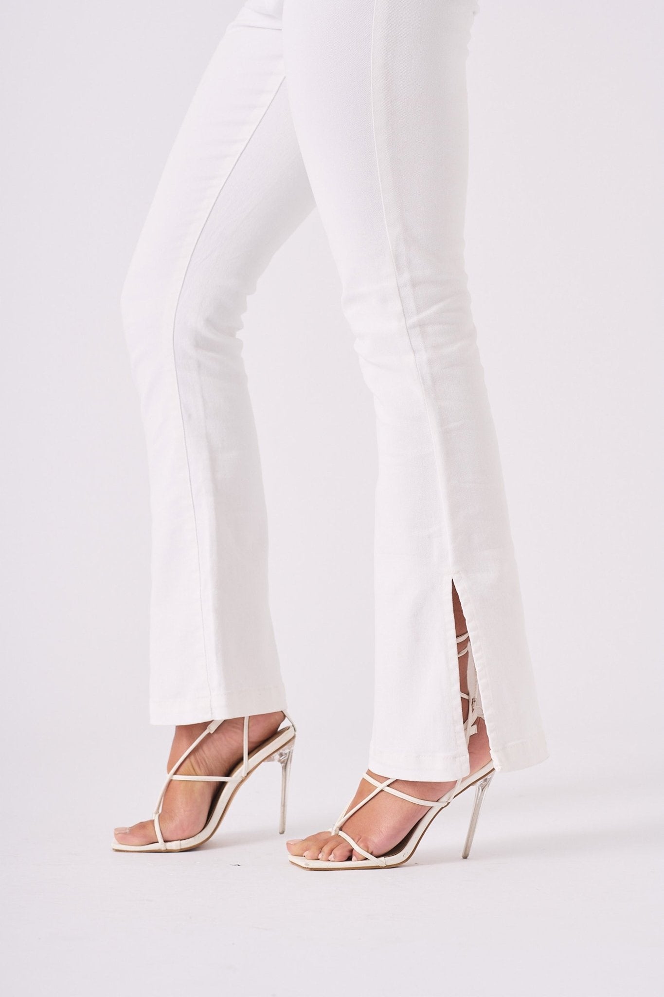 ALBA White Denim Split Flare Jeans - White - JMOJO - Women's Flare Jeans
