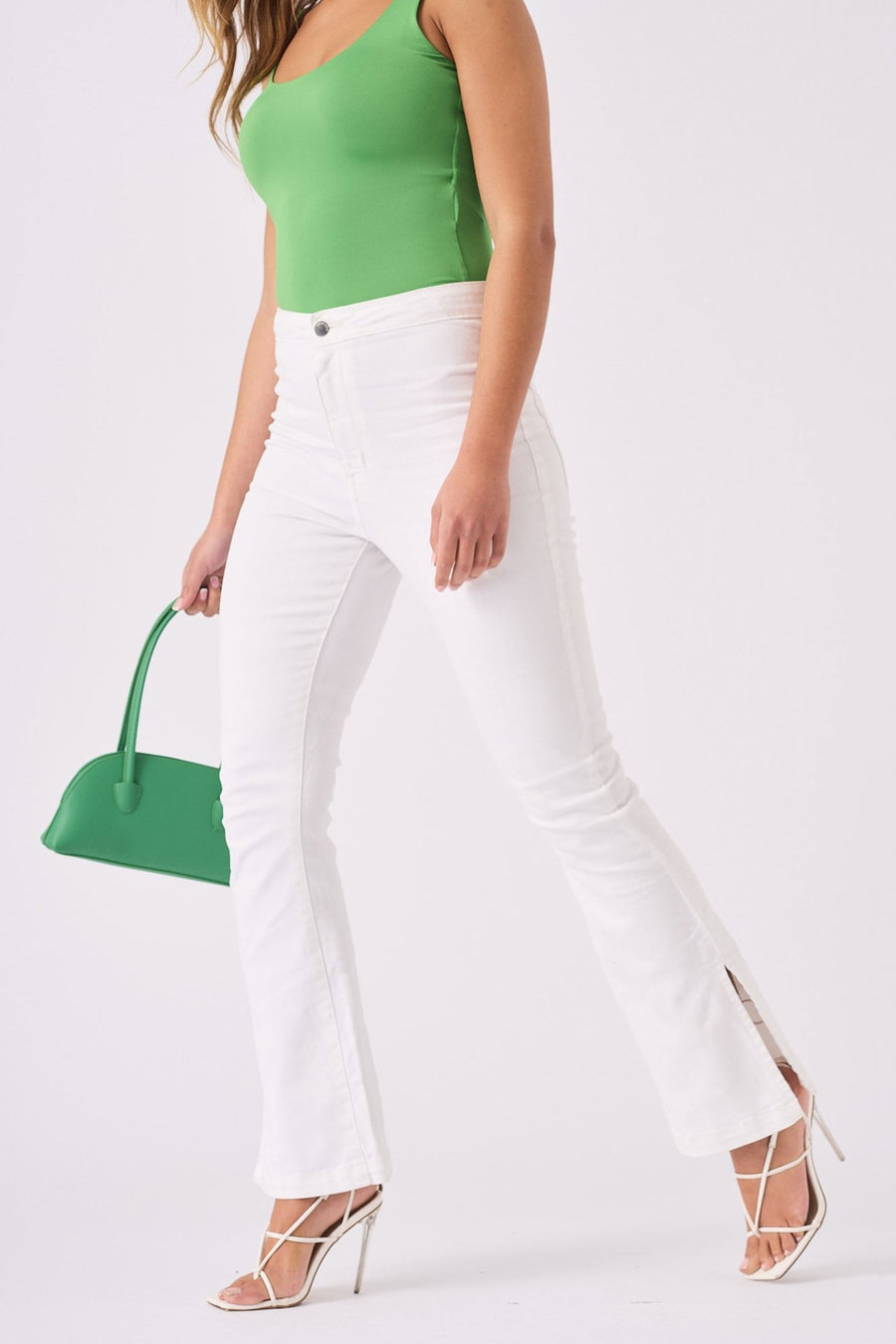 ALBA White Denim Split Flare Jeans - White - JMOJO - Women's Flare Jeans