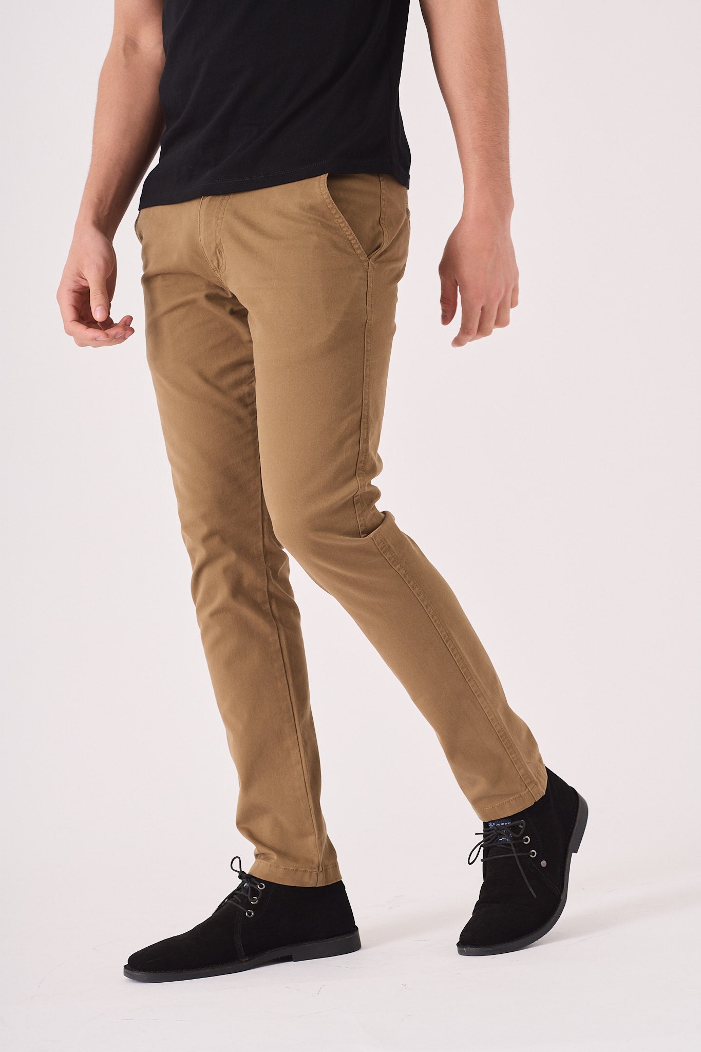 ASHFORD Stretch Slim Fit Chino Pants - Light Brown - JMOJO - Men's Chino Trousers