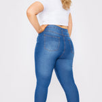 Asminah Plus Size High Rise Stretch Skinny Jeans - Mid Blue - JMOJO - Women's Skinny Jeans