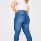 Asminah Plus Size High Rise Stretch Skinny Jeans - Mid Blue - JMOJO - Women's Skinny Jeans