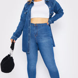 Asminah Plus Size High Rise Stretch Skinny Jeans - Mid Blue - JMOJO - Women's Skinny Jeans