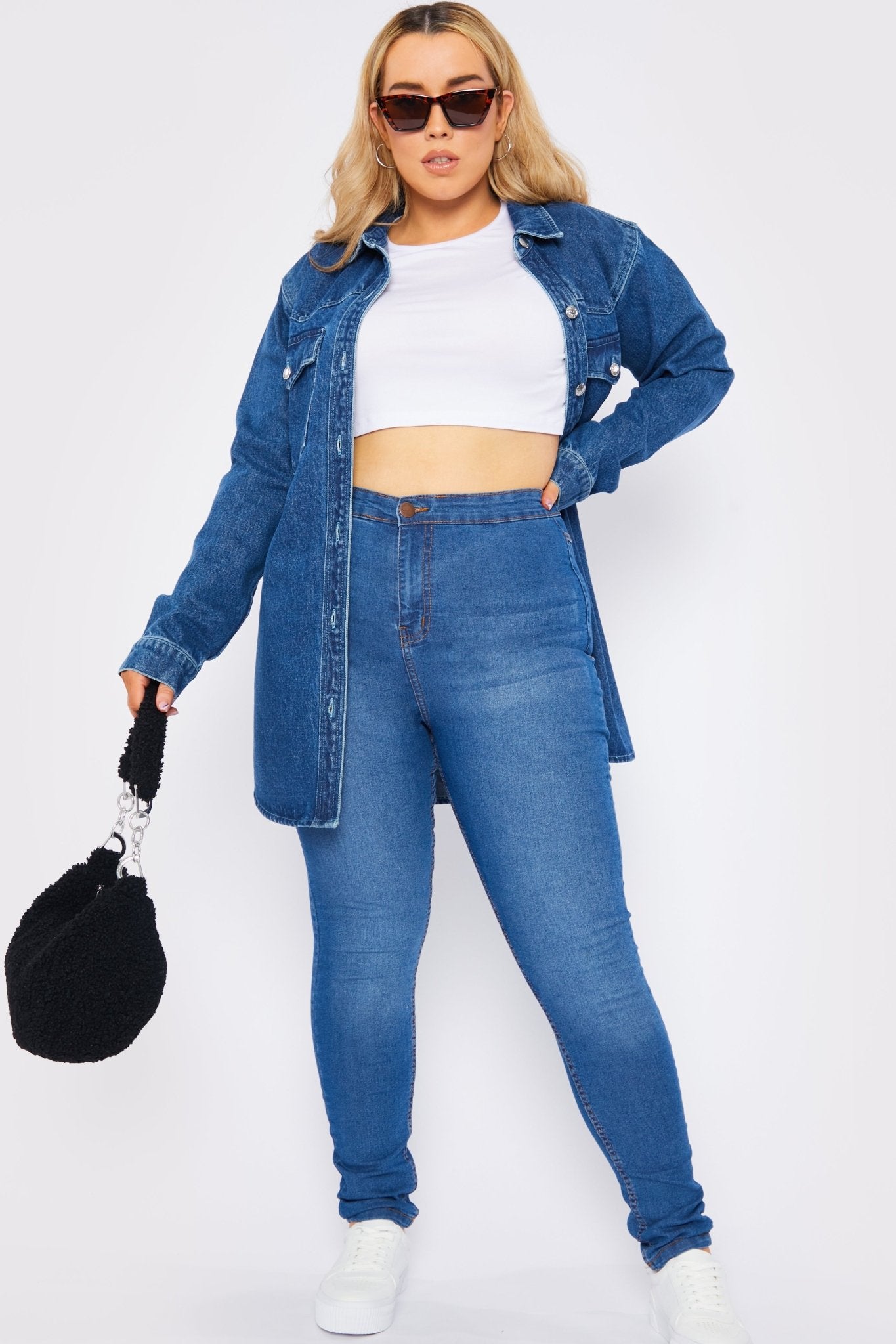 Asminah Plus Size High Rise Stretch Skinny Jeans - Mid Blue - JMOJO - Women's Skinny Jeans