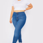 Asminah Plus Size High Rise Stretch Skinny Jeans - Mid Blue - JMOJO - Women's Skinny Jeans