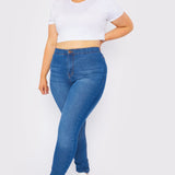Asminah Plus Size High Rise Stretch Skinny Jeans - Mid Blue - JMOJO - Women's Skinny Jeans