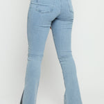 AURELIA High Waisted Split Hem Flare Jeans - Light Blue - JMOJO - Women's Flare Jeans