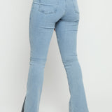 AURELIA High Waisted Split Hem Flare Jeans - Light Blue - JMOJO - Women's Flare Jeans