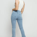 AURELIA High Waisted Split Hem Flare Jeans - Light Blue - JMOJO - Women's Flare Jeans