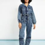 Ayla All - in - One Cargo Denim Jumpsuit – Blue Acid Wash - JMOJO - Women's Denim Jumpsuits
