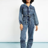 Ayla All - in - One Cargo Denim Jumpsuit – Blue Acid Wash - JMOJO - Women's Denim Jumpsuits