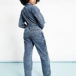 Ayla All - in - One Cargo Denim Jumpsuit – Blue Acid Wash - JMOJO - Women's Denim Jumpsuits