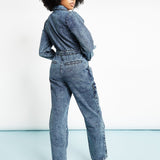 Ayla All - in - One Cargo Denim Jumpsuit – Blue Acid Wash - JMOJO - Women's Denim Jumpsuits