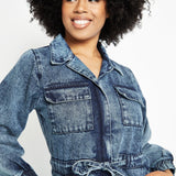 Ayla All - in - One Cargo Denim Jumpsuit – Blue Acid Wash - JMOJO - Women's Denim Jumpsuits