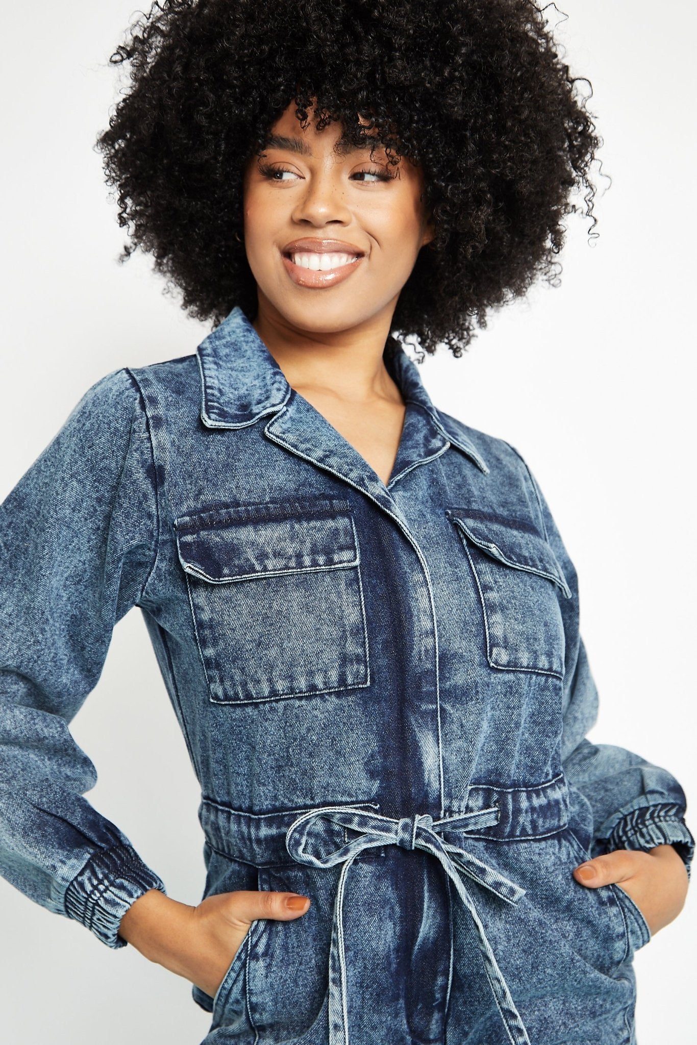 Ayla All - in - One Cargo Denim Jumpsuit – Blue Acid Wash - JMOJO - Women's Denim Jumpsuits