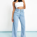 AYLA Boxer Style Wide Leg Jeans - Light Blue Wash - JMOJO - Women's Wide Leg Jeans