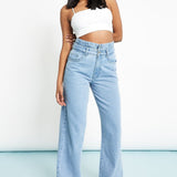 AYLA Boxer Style Wide Leg Jeans - Light Blue Wash - JMOJO - Women's Wide Leg Jeans