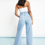 AYLA Boxer Style Wide Leg Jeans - Light Blue Wash - JMOJO - Women's Wide Leg Jeans
