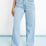 AYLA Boxer Style Wide Leg Jeans - Light Blue Wash - JMOJO - Women's Wide Leg Jeans