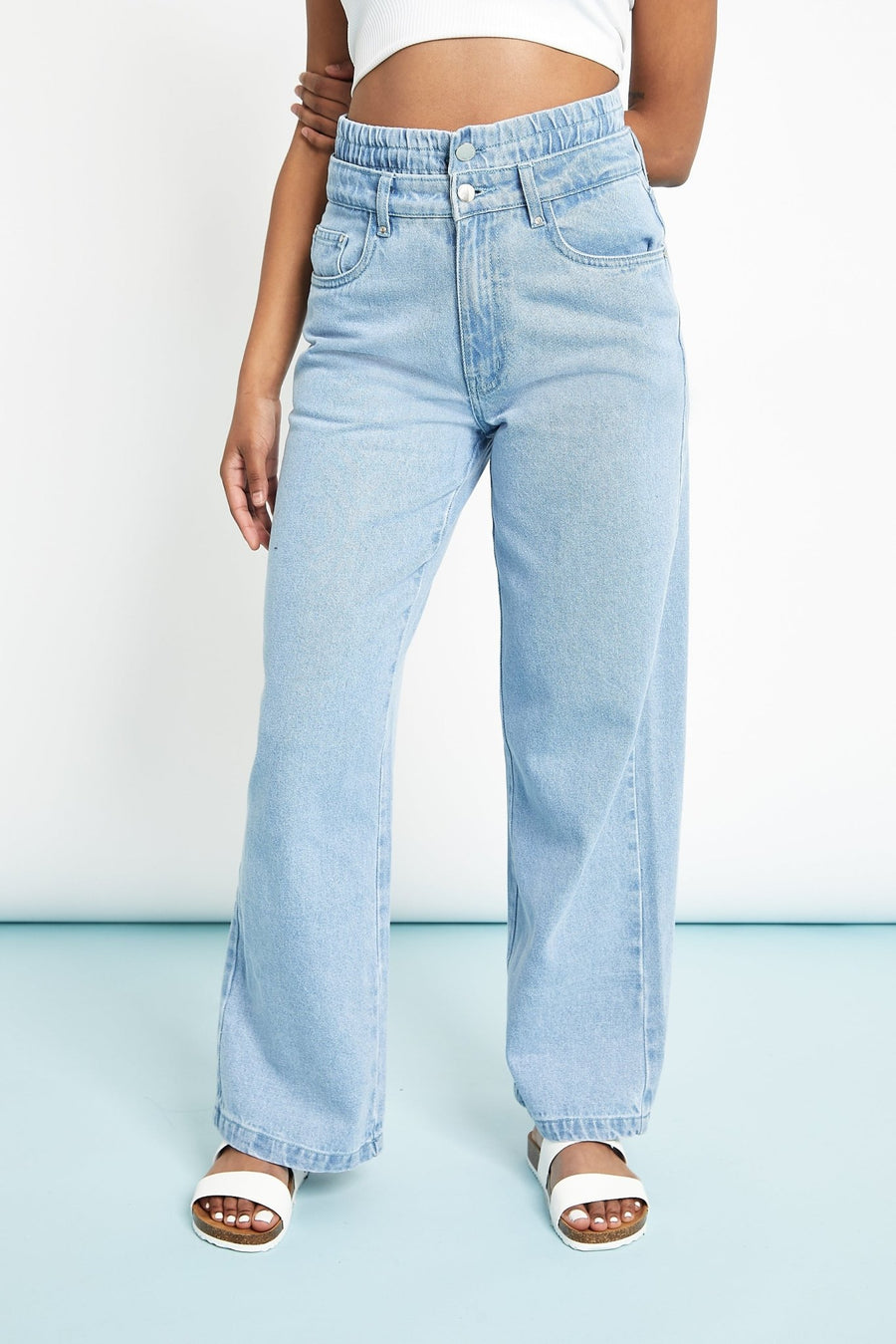 AYLA Boxer Style Wide Leg Jeans - Light Blue Wash - JMOJO - Women's Wide Leg Jeans