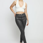 Azmira Coated Stretch Skinny Jeans - Grey - JMOJO - Women's Skinny Jeans