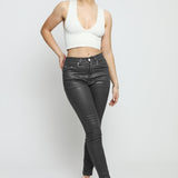 Azmira Coated Stretch Skinny Jeans - Grey - JMOJO - Women's Skinny Jeans