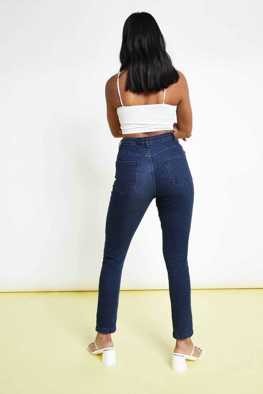 Babine High Rise Stretch Denim Skinny Jeans - Dark Blue - JMOJO - Women's Skinny Jeans
