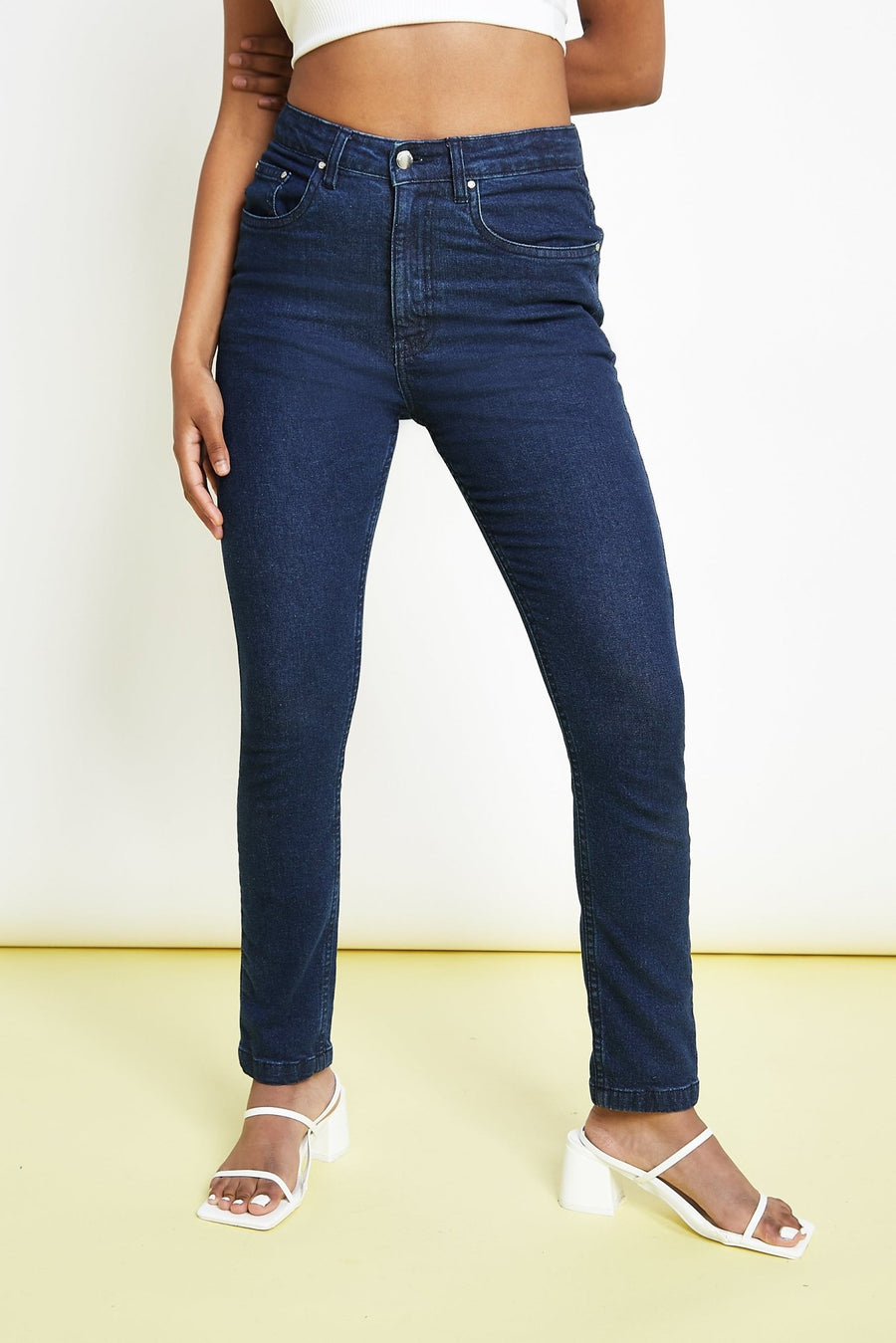 Babine High Rise Stretch Denim Skinny Jeans - Dark Blue - JMOJO - Women's Skinny Jeans