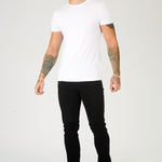 black jeans men slim fit side view full length leg