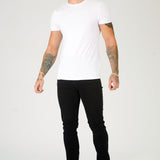 black jeans men slim fit side view full length leg