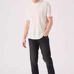 black wash slim fit jeans front view stretch denim