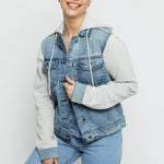 Brook Hooded Denim Jacket – Mid Blue - JMOJO - Women's Fleece Hooded Denim Jackets