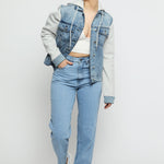 Brook Hooded Denim Jacket – Mid Blue - JMOJO - Women's Fleece Hooded Denim Jackets