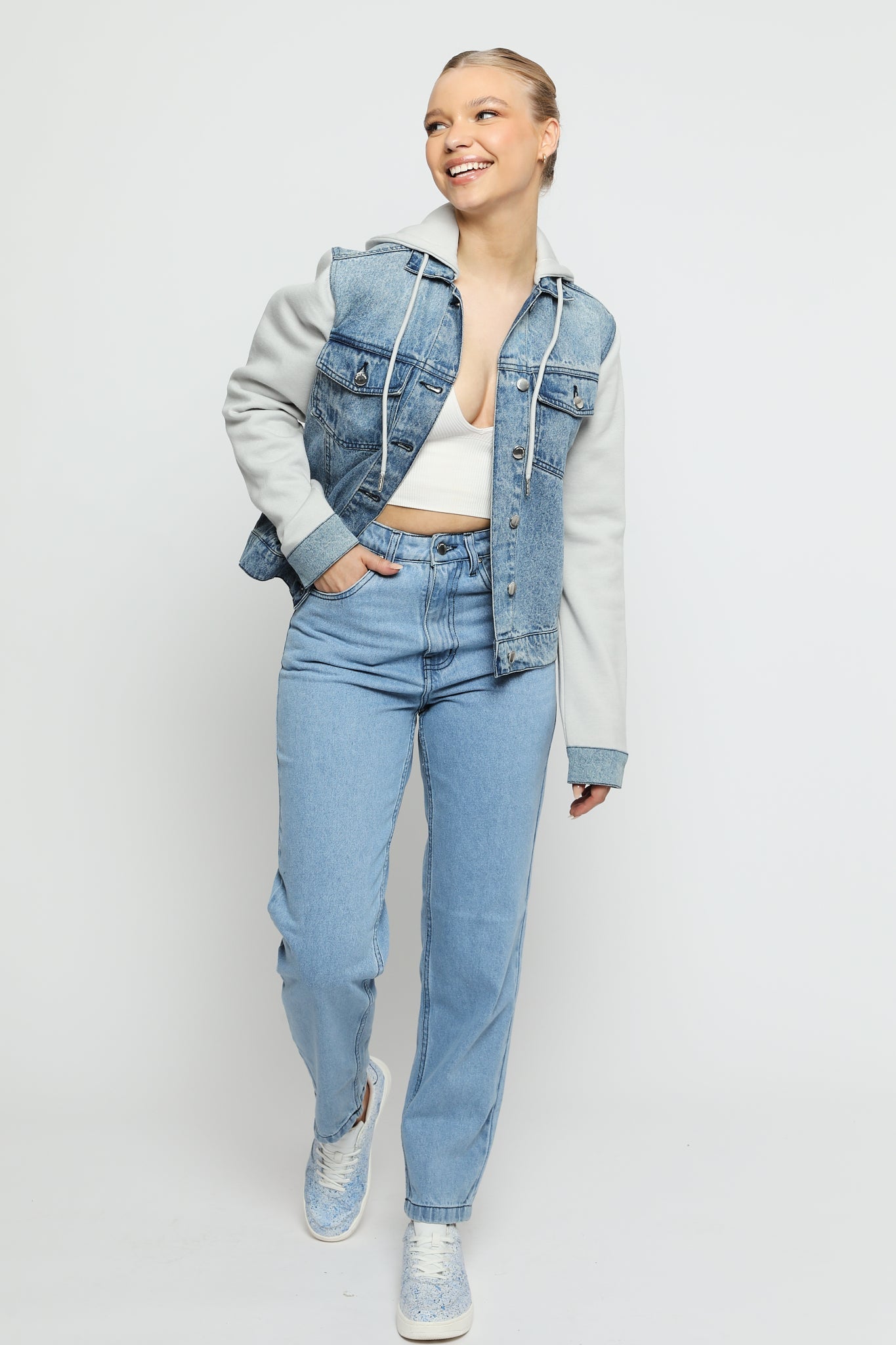 Brook Hooded Denim Jacket – Mid Blue - JMOJO - Women's Fleece Hooded Denim Jackets