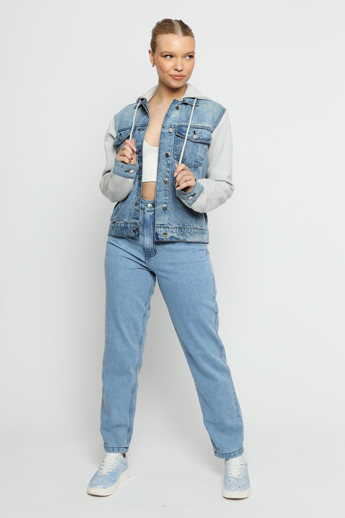 Brook Hooded Denim Jacket – Mid Blue - JMOJO - Women's Fleece Hooded Denim Jackets