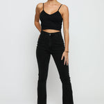 CASSIA Black Split Hem Flare Jeans - Black Wash - JMOJO - Women's Flare Jeans
