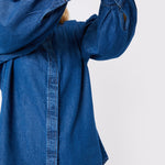 Celia Plus Size Balloon Sleeve Denim Shirt – Mid Blue - JMOJO - Women's Oversize Denim Shirts