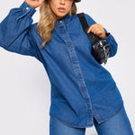 Celia Plus Size Balloon Sleeve Denim Shirt – Mid Blue - JMOJO - Women's Oversize Denim Shirts