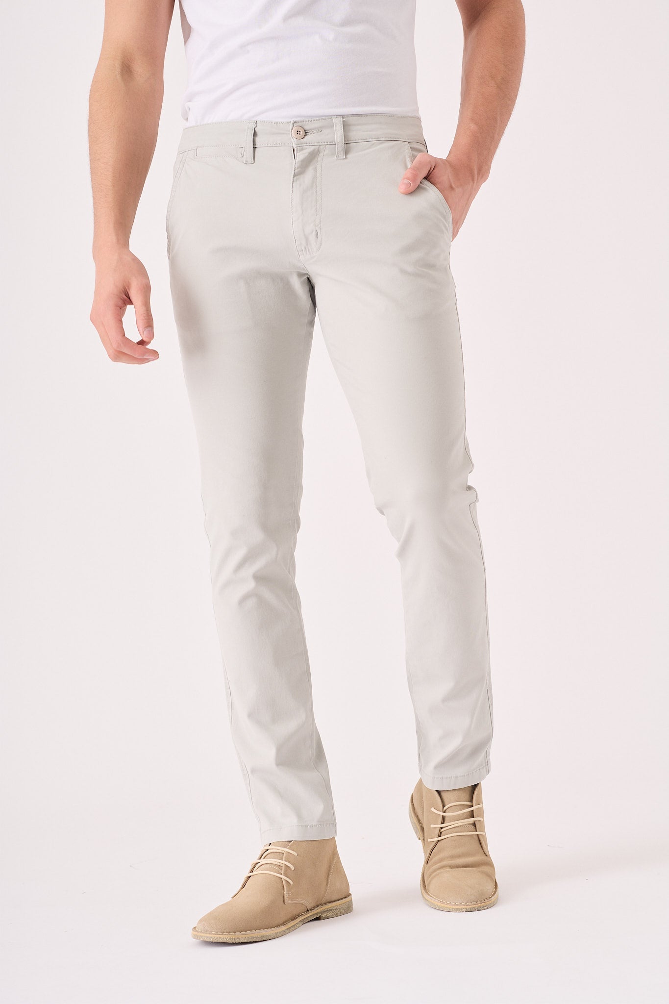 CLAYBOURNE Men's Slim Fit Stretch Chino Pants - Light Grey - JMOJO - Men's Chino Trousers