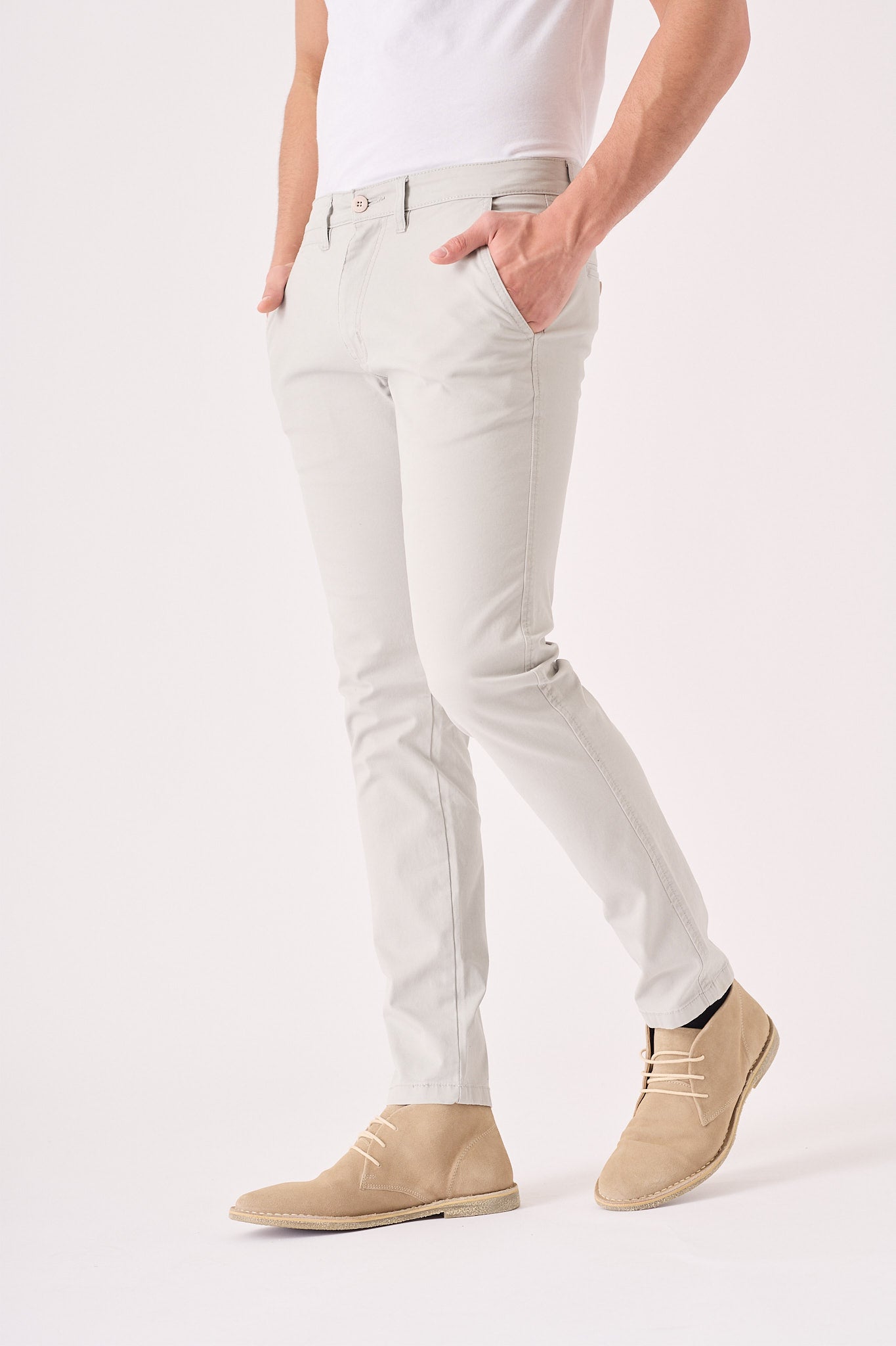 CLAYBOURNE Men's Slim Fit Stretch Chino Pants - Light Grey - JMOJO - Men's Chino Trousers