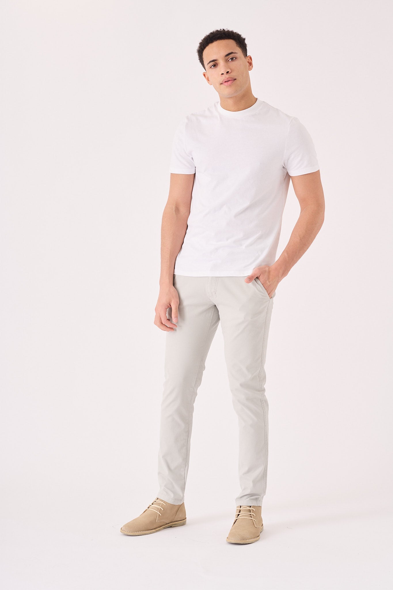 CLAYBOURNE Men's Slim Fit Stretch Chino Pants - Light Grey - JMOJO - Men's Chino Trousers
