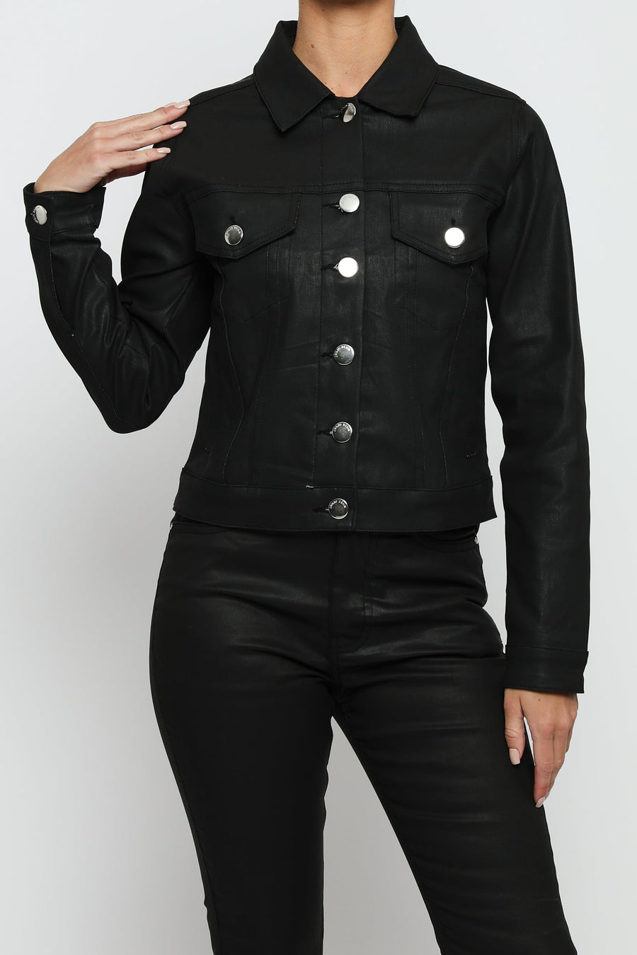 COATED DENIM JACKET - BLACK - JMOJO - Women's Coated Denim Jackets